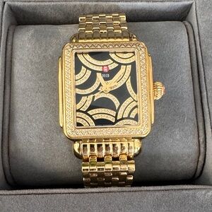 Gold and Black Michele Diamond Watch